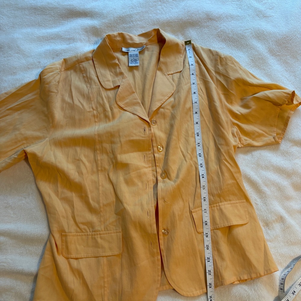Anna & Frank Vintage 100% Silk Short Sleeve Button Up Shirt Orange Sz L Tie Back - Picture 4 of 9